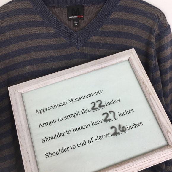 Murano Men’s V-Neck Merino Wool Sweater Gray Stripes Size Medium Long Sleeves - Picture 11 of 11